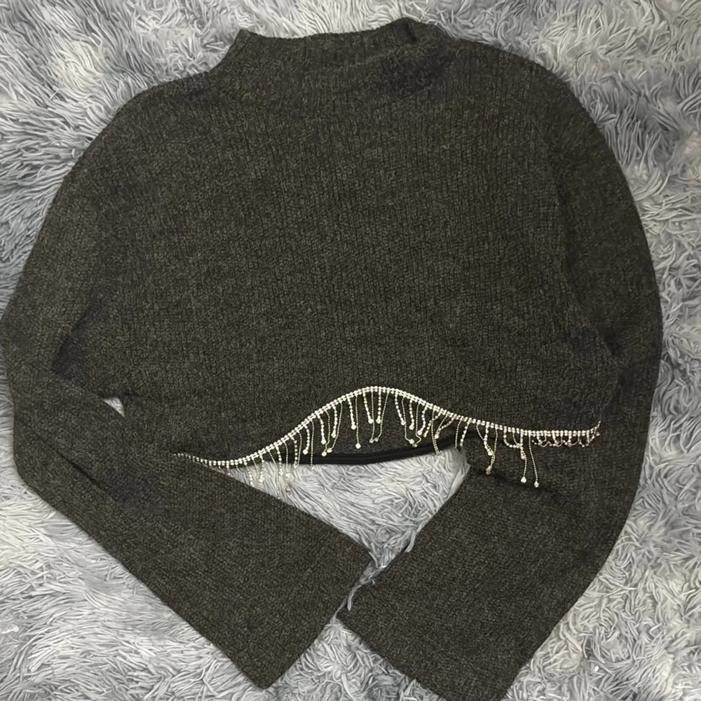 Zara Gray Cowl Neck Sweater with Fringe Detail - Picture 2 of 7
